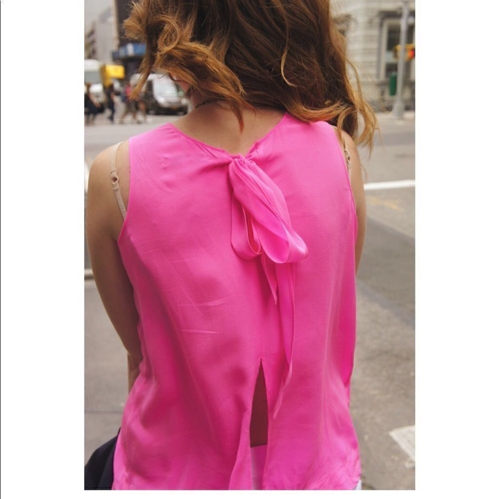 Madewell hot pink silk bow back tank